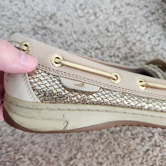 Sperry Tan Leather Gold Sequin Boat Shoes - Picture 9 of 10